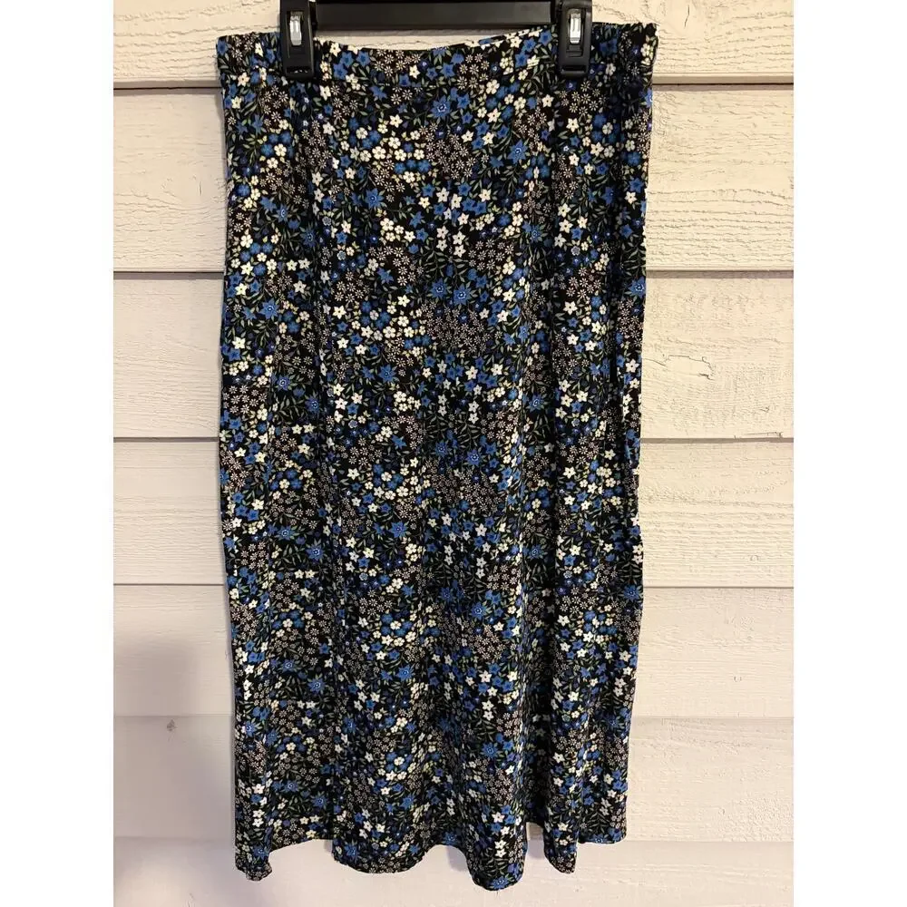 Christopher & Banks Blue Floral Midi Skirt Size 10 Women Cottagecore Boho - Picture 2 of 5